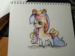 Size: 1040x780 | Tagged: safe, artist:zero-paint, oc, oc only, earth pony, pony, coat markings, female, lidded eyes, mare, smiling, solo, traditional art, watercolor painting