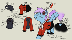 Size: 1134x625 | Tagged: safe, artist:thebathwaterhero, oc, oc:paperclip, pegasus, pony, clothes, coat, dress, female, filly, foal, pegasus oc, reference, ribbon, shoes, tail, tail wrap