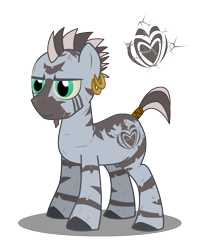 Size: 1000x1200 | Tagged: safe, artist:warren peace, oc, oc only, oc:xander, zebra, ashes town, fallout equestria, coat markings, ear piercing, earring, glare, jewelry, male, male oc, nudity, piercing, raider, scar, scarred, shadow, sheath, simple background, solo, stallion, tail, tail wrap, transparent background