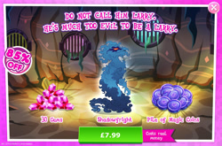 Size: 1961x1297 | Tagged: safe, gameloft, idw, larry, shadowfright, nightmare forces, g4, my little pony: magic princess, advertisement, costs real money, english, gem, idw showified, introduction card, magic coins, male, mobile game, nightmare creature, numbers, sale, solo, text