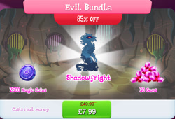Size: 1266x860 | Tagged: safe, gameloft, idw, larry, shadowfright, nightmare forces, g4, my little pony: magic princess, bundle, costs real money, english, evil bundle, gem, idw showified, magic coins, male, mobile game, nightmare creature, numbers, sale, solo, text