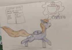 Size: 2614x1800 | Tagged: safe, artist:refinity, oc, oc only, oc:coffee stain, pegasus, pony, photo, solo, traditional art