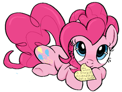 Size: 585x442 | Tagged: safe, artist:muffinz, pinkie pie, earth pony, pony, g4, cute, daaaaaaaaaaaw, diapinkes, female, heart, inviting, mare, mouth hold, pun, simple background, solo, weapons-grade cute, white background