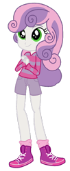 Size: 286x704 | Tagged: safe, artist:dizzy-daze, sweetie belle, human, equestria girls, g4, clothes, female, long hair, long sleeved shirt, long sleeves, shirt, shorts, simple background, solo, striped shirt, transparent background