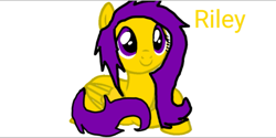 Size: 823x410 | Tagged: safe, oc, oc only, oc:riley, pegasus, pony, base used, intersex, intersex pride flag, not fluttershy, pride, pride flag, purple eyes, purple hair, purple tail, simple background, sitting, smiling, solo, tail, text, white background, yellow coat
