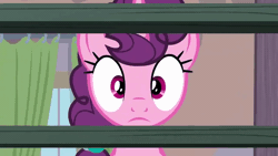 Size: 1280x720 | Tagged: safe, screencap, sugar belle, pony, unicorn, g4, hard to say anything, season 7, animated, cute, daaaaaaaaaaaw, dhx is trying to murder us, dilated pupils, excited, eye shimmer, female, gif, happy, hasbro is trying to murder us, hooves on cheeks, mare, reaction image, smiling, solo, squishy cheeks, subtitles, sugarbetes, talking, weapons-grade cute