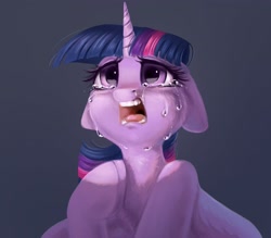 Size: 3409x2991 | Tagged: safe, artist:melodylibris, twilight sparkle, alicorn, pony, g4, crying, female, floppy ears, high res, hoof on chest, mare, open mouth, sad, simple background, solo, twilight sparkle (alicorn)