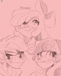 Size: 1440x1800 | Tagged: safe, artist:dreamz, apple bloom, scootaloo, sweetie belle, human, equestria girls, g4, bow, hair bow, monochrome, trio