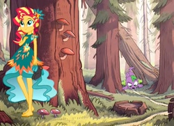 Size: 554x400 | Tagged: safe, spike the regular dog, sunset shimmer, dog, human, equestria girls, g4, legend of everfree, barefoot, crystal ball, feet, feet sniffing, female, forest, forest background, gravity falls, implied foot fetish, legend of everfeet, male, male sniffing female, nature, smelling, sniffing, tracks