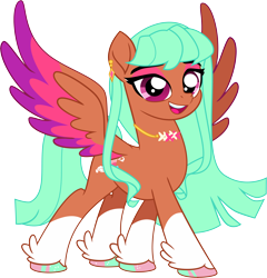 Size: 6854x7142 | Tagged: safe, artist:shootingstarsentry, oc, oc only, oc:freya, pegasus, pony, g5, absurd resolution, coat markings, colored wings, eyeshadow, feathered fetlocks, female, g5 oc, makeup, mare, multicolored wings, open mouth, open smile, pink eyeshadow, simple background, smiling, socks (coat markings), solo, spread wings, transparent background, unshorn fetlocks, wings