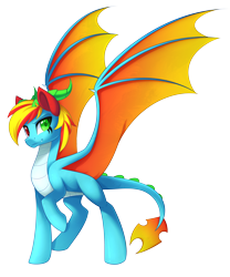 Size: 3904x4682 | Tagged: safe, artist:scarlet spectrum, artist:scarlet-spectrum, oc, oc only, oc:drivel, dracony, dragon, hybrid, pony, colored, concave belly, countershading, heterochromia, large wings, looking at you, raised hoof, scaled underbelly, shading, simple background, slender, solo, thin, transparent background, wings