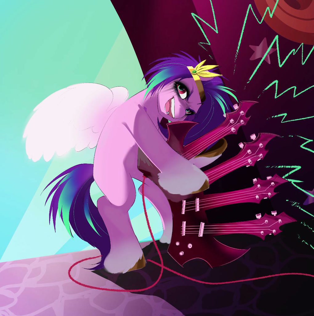 [g5,guitar,heavy metal,makeup,pegasus,pony,safe,solo,electric guitar,musical instrument,playing instrument,artist:aztrial,spoiler:g5,pipp petals,my little pony: tell your tale,spoiler:my little pony: tell your tale,spoiler:tyts01e53,heavy metal pipp,as the misty clears]