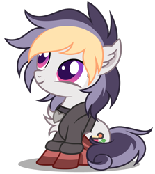 Size: 3232x3627 | Tagged: safe, artist:strategypony, oc, oc only, oc:liquorice sweet, earth pony, pony, accessory, chest fluff, clothes, cute, earth pony oc, female, filly, foal, high res, hoodie, looking up, simple background, socks, solo, striped socks, three toned mane, transparent background