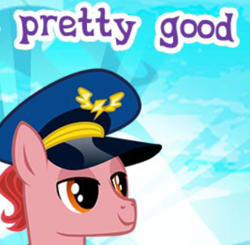 Size: 345x338 | Tagged: safe, gameloft, admiral fairy flight, pony, my little pony: magic princess, cropped, english, female, hat, mare, meme, solo, text, wow! glimmer