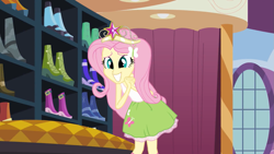 Size: 1333x750 | Tagged: safe, edit, edited screencap, editor:incredibubbleirishguy, screencap, fluttershy, human, equestria girls, g4, my little pony equestria girls, big crown thingy, big smile, boots, butterfly hairpin, clothes, crown, cute, element of magic, excited, female, flutterbeautiful, grin, hands together, jewelry, legs, regalia, shoes, shyabetes, skirt, sleeveless, smiling, solo, tank top, tiara, twilight's crown