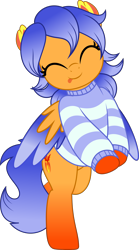 Size: 2782x5000 | Tagged: safe, artist:jhayarr23, oc, oc only, oc:solar aura, pegasus, pony, ^^, bipedal, clothes, commission, commissioner:solar aura, cute, eyes closed, pegasus oc, simple background, solo, sweater, transparent background, ych result