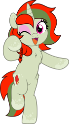Size: 2806x5000 | Tagged: safe, artist:jhayarr23, oc, oc only, oc:scarlet reverie, pony, unicorn, fallout equestria, :3, bipedal, braid, commission, commissioner:solar aura, cute, high res, horn, one eye closed, simple background, solo, transparent background, unicorn oc, ych result