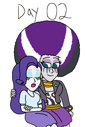 Size: 3000x4420 | Tagged: safe, artist:bigpurplemuppet99, rarity, zecora, human, equestria girls, g4, afro, asexual pride flag, duo, eyeshadow, female, lesbian, makeup, pride, pride flag, raricora, shipping, simple background, sitting, text, toy interpretation, transparent background