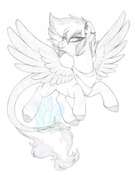 Size: 1280x1661 | Tagged: safe, artist:crystal-tranquility, oc, oc only, pegasus, pony, male, monochrome, simple background, solo, stallion, white background