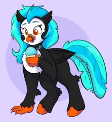 Size: 1517x1640 | Tagged: safe, artist:mscolorsplash, oc, oc only, oc:icebeak, classical hippogriff, hippogriff, food, holding, jewelry, licking, licking lips, necklace, snow cone, solo, tongue out