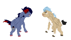 Size: 1001x561 | Tagged: safe, alternate character, alternate version, artist:euspuche, oc, oc only, oc:dawn chaser, oc:onyx, pegasus, pony, animated, colored hooves, commission, dance till you die dog, dancing, duo, gif, male, meme, pegasus oc, ponified animal photo, simple background, stallion, tail, transparent background, two toned mane, two toned tail, unshorn fetlocks, wings, ych result