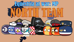 Size: 1920x1080 | Tagged: safe, artist:teng13245, equestria at war mod, brown background, clothes, eyepatch, hat, map, military uniform, polandball, simple background, text, uniform