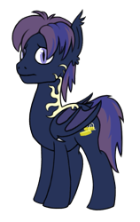 Size: 427x674 | Tagged: safe, artist:bjsampson, artist:tsswordy, oc, oc only, oc:gloom trotter, bat pony, pony, bat pony oc, collaboration, looking at you, male, shy, simple background, solo, transparent background, worried