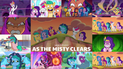 Size: 1974x1111 | Tagged: safe, edit, edited screencap, editor:quoterific, screencap, hitch trailblazer, izzy moonbow, misty brightdawn, opaline arcana, pipp petals, sunny starscout, zipp storm, earth pony, pegasus, pony, unicorn, as the misty clears, g5, my little pony: tell your tale, spoiler:g5, spoiler:my little pony: tell your tale, spoiler:tyts01e53, bipedal, brainwashed, female, heavy metal pipp, jewelry, male, mane five, mane stripe sunny, mare, medallion, necklace, pipp metals, stallion
