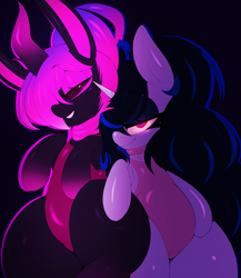 Size: 2609x3000 | Tagged: safe, artist:ephemilie, oc, oc only, oc:ephemilie, oc:rift, pony, bipedal, clothes, duo, glowing, high res, looking at you, lying down, on back, swimsuit