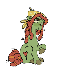 Size: 1702x2048 | Tagged: safe, artist:arrgh-whatever, tree hugger, caterpillar, earth pony, pony, g4, bandana, dreadlocks, female, lidded eyes, looking at you, mare, raised hoof, simple background, smiling, solo, white background