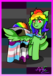 Size: 2480x3508 | Tagged: safe, artist:avacz, oc, oc only, oc:ceezie, pegasus, pony, asexual pride flag, cute, female, high res, mare, pride, pride flag, pride month, smiling, solo, trans female, transgender, transgender pride flag
