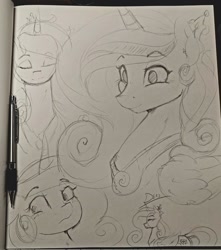 Size: 904x1024 | Tagged: safe, artist:thelunarmoon, princess cadance, alicorn, pony, g4, bust, eyes closed, female, mare, monochrome, pencil drawing, sketch, sketch dump, solo, traditional art
