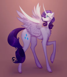 Size: 833x959 | Tagged: safe, artist:caecusgirl, rarity, alicorn, pony, g4, alicornified, looking back, race swap, raricorn, spread wings, wings