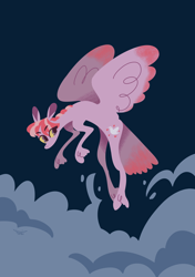Size: 3496x4960 | Tagged: safe, artist:djpon69, angel dove, pegasus, pony, g3, cloud, colored sclera, female, flying, mare, redesign, sky, solo, spread wings, unshorn fetlocks, wings, yellow sclera