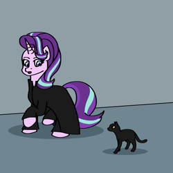 Size: 1500x1500 | Tagged: safe, artist:artevi, starlight glimmer, cat, pony, unicorn, g4, atg 2023, clothes, duo, female, mare, movie reference, newbie artist training grounds, the matrix