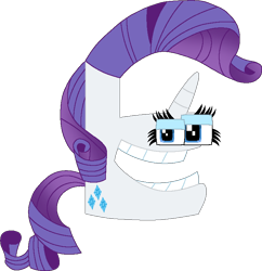 Size: 744x770 | Tagged: safe, artist:worldofcaitlyn, part of a set, rarity, g4, alphabet lore, crossover, e, explanation in the description, eyeshadow, female, horn, lidded eyes, makeup, simple background, solo, teeth, transparent background