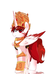 Size: 720x960 | Tagged: safe, artist:diniarvegafinahar, alicorn, pony, bracelet, colored wings, crown, gold, gradient wings, jewelry, male, nation ponies, necklace, ponified, regalia, simple background, solo, sriwijaya empire, stallion, white background, wings