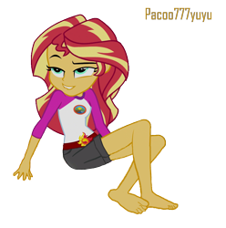 Size: 1489x1504 | Tagged: safe, artist:paco777yuyu, edit, edited screencap, screencap, sunset shimmer, human, equestria girls, g4, background removed, barefoot, everfree forest, feet, female, fetish, foot fetish, lip bite, mouth, sexy, simple background, solo, sunset, transparent background