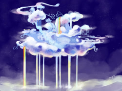 Size: 1600x1200 | Tagged: safe, artist:amy30535, g4, background, building, cloud, cloudsdale, cloudy, night, no pony, rainbow, rainbow waterfall, scenery