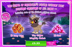 Size: 1961x1297 | Tagged: safe, gameloft, garrick, griffon, g4, my little pony: magic princess, official, the last problem, advertisement, background griffon, chickub, costs real money, english, folded wings, gem, introduction card, lucky coins, male, mobile game, numbers, sale, solo, text, wings