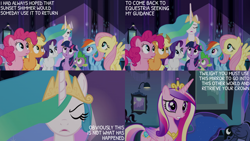 Size: 2000x1125 | Tagged: safe, edit, edited screencap, editor:quoterific, screencap, applejack, fluttershy, pinkie pie, princess cadance, princess celestia, princess luna, rainbow dash, rarity, spike, twilight sparkle, alicorn, earth pony, pegasus, pony, unicorn, equestria girls, g4, my little pony equestria girls, implied sunset shimmer, mane six, twilight sparkle (alicorn)