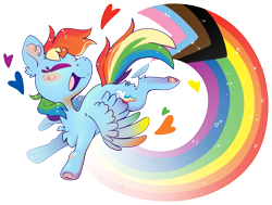 Size: 3975x3013 | Tagged: safe, artist:cutepencilcase, rainbow dash, pegasus, pony, g4, eyes closed, high res, pride flag, progressive pride flag, simple background, smiling, solo, transparent background