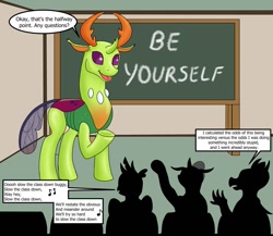 Size: 1263x1098 | Tagged: safe, artist:termyotter, gallus, ocellus, smolder, thorax, changedling, changeling, dragon, griffon, g4, atg 2023, king thorax, mystery science theater 3000, newbie artist training grounds, silhouette