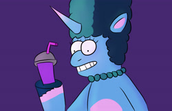 Size: 5100x3300 | Tagged: safe, artist:toonyloo, derpibooru exclusive, misty brightdawn, pony, unicorn, g5, drink, female, male, marge simpson, simple background, smoothie, solo, the simpsons
