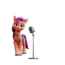 Size: 1080x1080 | Tagged: safe, sunny starscout, earth pony, pony, g5, my little pony: a new generation, official, animated, female, gif, mare, microphone, microphone stand, simple background, solo, text, transparent background