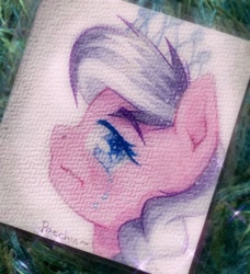 Size: 1166x1280 | Tagged: safe, artist:patchnpaw, diamond tiara, earth pony, pony, g4, bust, crying, female, portrait, profile, solo, teary eyes, traditional art, watercolor painting, wavy mouth