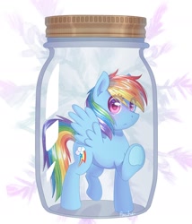 Size: 1600x1870 | Tagged: safe, artist:patchnpaw, rainbow dash, pegasus, pony, g4, :<, eye clipping through hair, female, jar, lewd container meme, looking at you, mare, solo, the implications are horrible, underhoof