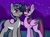 Size: 2048x1535 | Tagged: safe, artist:doodle-hooves, twilight sparkle, oc, oc:dreaming star, alicorn, bat pony, bat pony unicorn, hybrid, pony, unicorn, g4, bat pony oc, blushing, cute, duo, female, folded wings, horn, hug, male, mare, night, night sky, outdoors, pale belly, red eyes, shy, sky, smiling, stallion, twilight sparkle (alicorn), white belly, wings