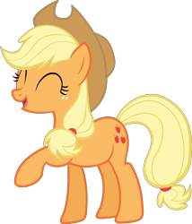 Size: 4344x5066 | Tagged: safe, applejack, earth pony, pony, g4, official, .svg available, ^^, cute, eyes closed, female, freckles, jackabetes, mare, open mouth, open smile, raised hoof, show accurate, simple background, smiling, solo, stock vector, svg, transparent background, vector