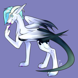 Size: 4000x4000 | Tagged: safe, artist:lake_reu, oc, oc only, dragon, hybrid, pony, colored wings, commission, concave belly, fangs, gradient tail, gradient wings, neck fluff, partially open wings, simple background, slender, solo, tail, thin, wings